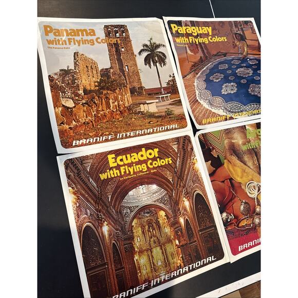 Braniff International Airlines Posters 1970s Panama Argentina Paraguay Ecuador - Picture 2 of 12
